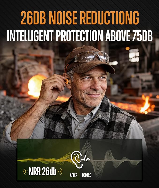 GLORYFIRE Shooting Ear Protection Earplugs, Bluetooth Hearing Protection Earbuds for Noise Reduction(Charcoal & Blaze)