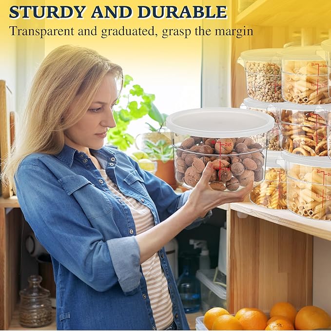 4 Pcs Dough Proofing Bucket with Lid, Round Food Storage Container 2 Qt Dough Bucket Clear Translucent Containers with Red Scale(White)