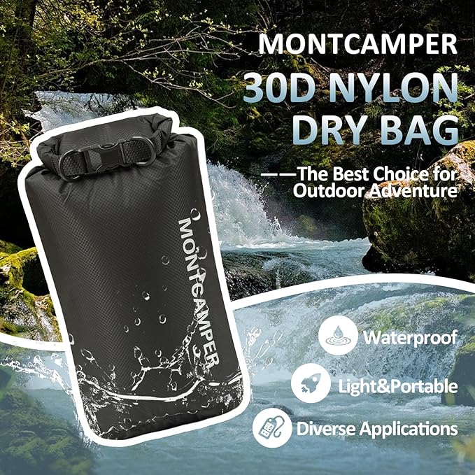 30D Nylon Waterproof Storage Sack for Camping, Hiking and fishing- Roll Top Closure-Portable Waterproof Dry Bag-Keeping Luggage Dry and Organized(5L/Black)