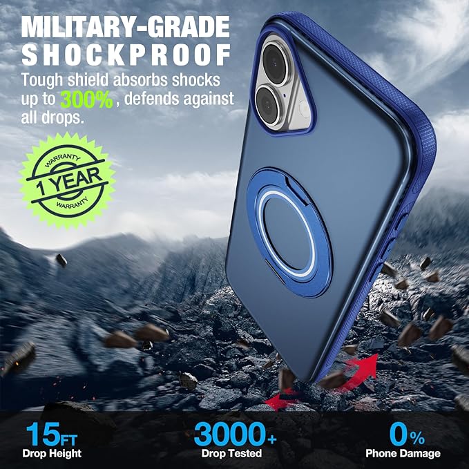 for iPhone 17 Case [Compatible with Magsafe] [15 FT Military Grade Drop Protection] with Screen Protector & Lens Protector,Shockproof Kickstand Phone Case for iPhone 17 (Blue)