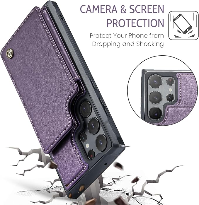 Bemal for Samsung Galaxy S23 Ultra Wallet Case with Card Holder, RFID Blocking, Shockproof Leather Kickstand for Men and Women, Durable Protective Phone Cover for 6.8", Purple