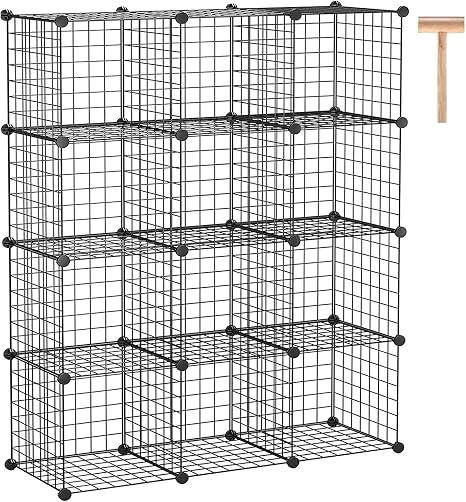 C&AHOME Wire Cube Storage, 12-Cube Storage Organizer Metal, C Grids, Black