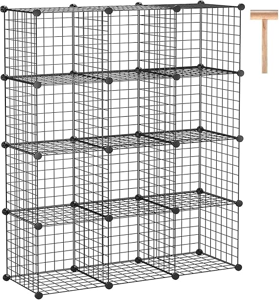 C&AHOME Wire Cube Storage, 12-Cube Storage Organizer Metal, C Grids, Black