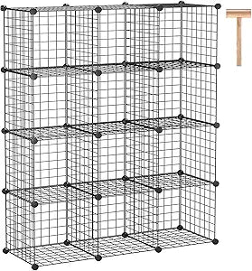 C&AHOME Wire Cube Storage, 12-Cube Storage Organizer Metal, C Grids, Black