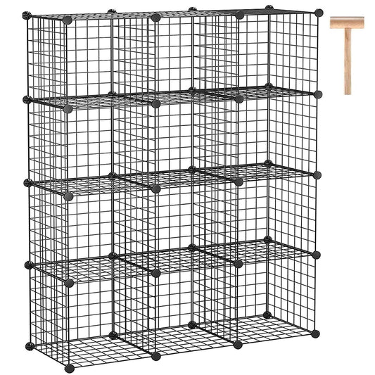 C&AHOME Wire Cube Storage, 12-Cube Storage Organizer Metal, C Grids, Black