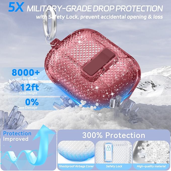 for AirPods Pro 2 Case with Phone Stand & Secure Lock, Auto-Open Clear Cover Compatible with Apple AirPods Pro 2nd/1st Gen (2023,2022,2019) with Cleaning Kit & Keychain (Shine-Clear White)