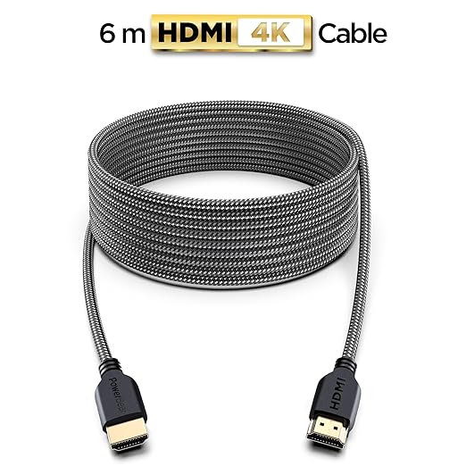 PowerBear 4K HDMI Cable 20 ft | Long Hdmi Cable, Braided Nylon & Gold Connectors, 4K @ 60Hz, Ultra HD, 2K, 1080P, ARC & CL3 Rated | for Laptop, Monitor, PS5, PS4, Xbox One, Fire TV, & More