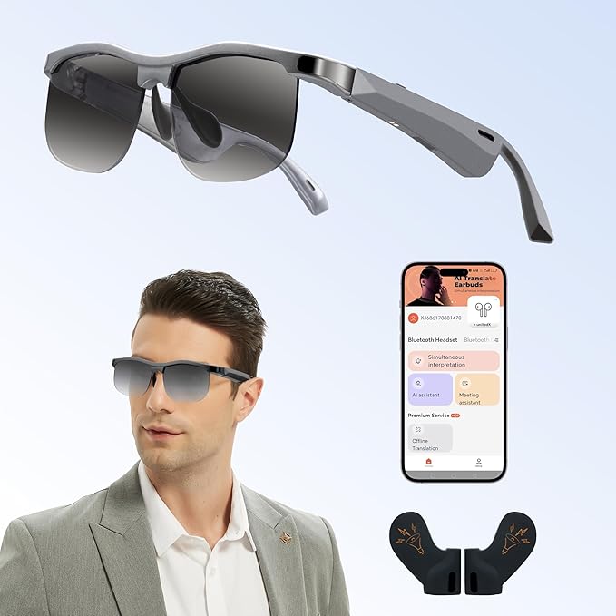Smart Glasses - Bluetooth Glasses for Men with 160 Languages Translation UV Protection Sunglasses with Chat GPT Multifunctional Smart Glasses for Men Women Travel,Work,Business,Fishing,Driving