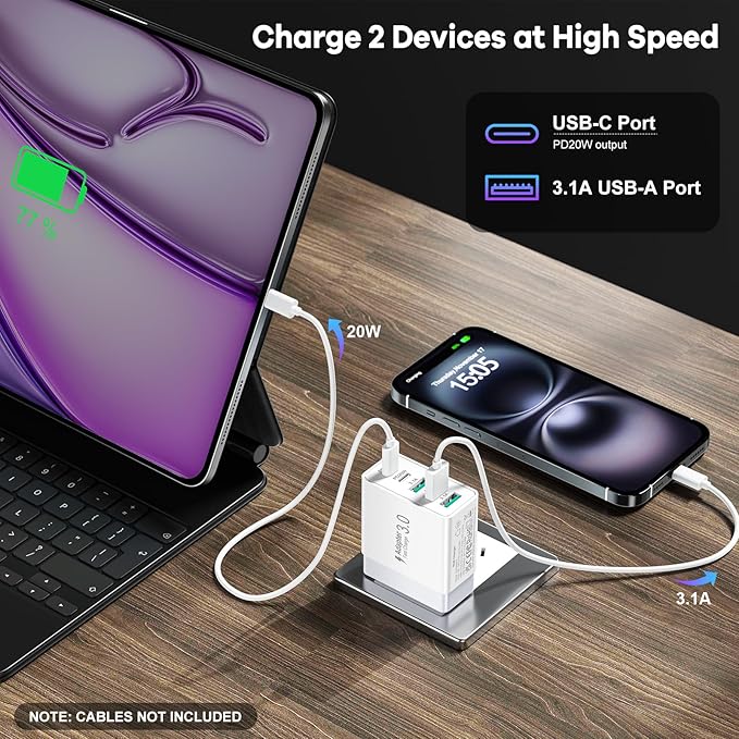 2Pack 5-Port USB C Charger Block, 50W Fast Charging Blocks 3 USB-A+2 USBC Wall Plug Power Adapter Outlet Multiport Type C Box Cube Brick for iPhone 16e 16 Pro Max iPad, Tablets Samsung S25, Pixel 7