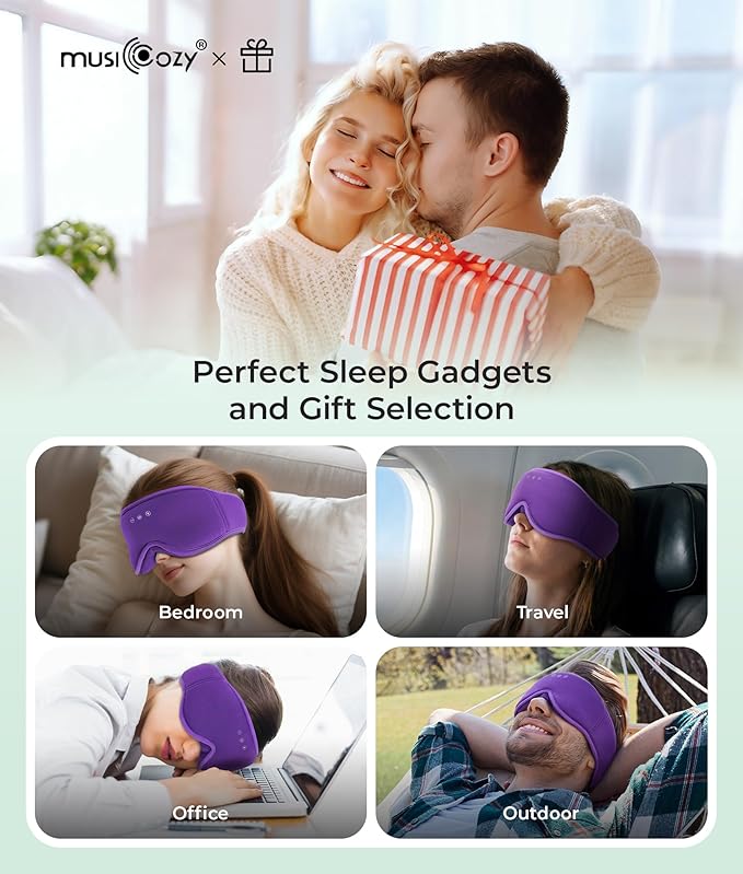 MUSICOZY Sleep Mask Headphones Bluetooth 5.4, 3D Blackout Eye Mask with Wireless Music Earphones, Hi-Fi Sound＆Long Battery Life Sleeping Headphones for Side Sleepers, Uniqe Gift for Men Women Travel