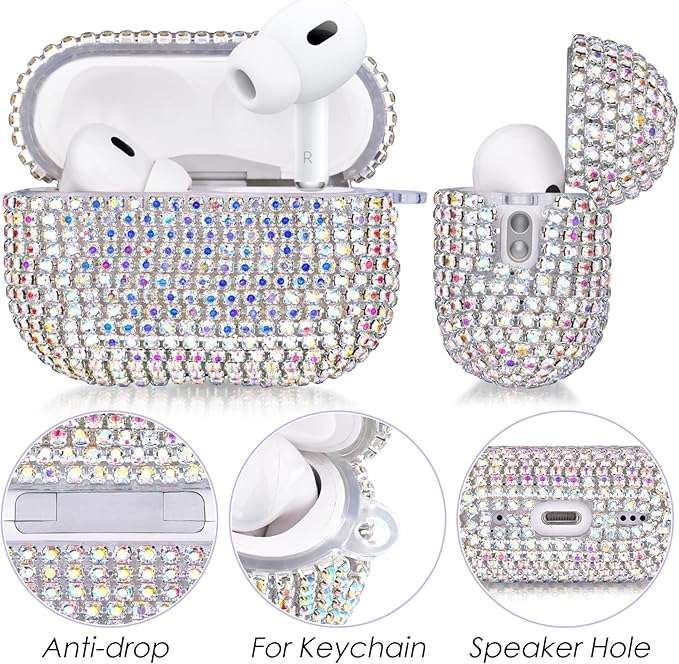 VISOOM Bling Case for Airpods Pro 2nd 1st Generation Case - Jewelry Cute Airpods Pro 1 2 Cases Cover with Glitter Keychain Women 2025 Crystal Fancy Case for iPods pro2 1 Wireless Charging Cases