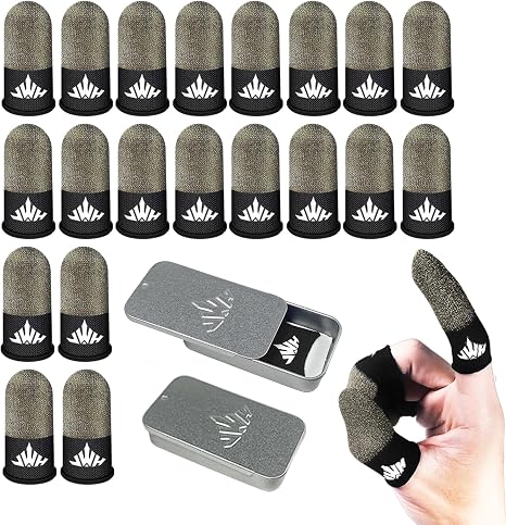Jwh 20 Pack Mobile Phone Gaming Finger Sleeves with 2 Pcs Storage Box Ultra Thin Pure Silver Fiber Silky Gaming Accessory Thumb Sleeve for Pubg Guantes para Dedales Dedos Gamer Finger Gloves ​Cots