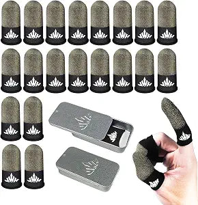 Jwh 20 Pack Mobile Phone Gaming Finger Sleeves with 2 Pcs Storage Box Ultra Thin Pure Silver Fiber Silky Gaming Accessory Thumb Sleeve for Pubg Guantes para Dedales Dedos Gamer Finger Gloves ​Cots