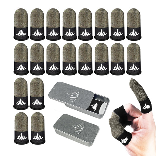 Jwh 20 Pack Mobile Phone Gaming Finger Sleeves with 2 Pcs Storage Box Ultra Thin Pure Silver Fiber Silky Gaming Accessory Thumb Sleeve for Pubg Guantes para Dedales Dedos Gamer Finger Gloves Cots