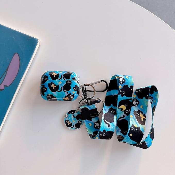 Cute Cat Design Air Pod Pro 3 Generation Case（2025） with Cat Lanyard Keychain，Unique IMD Process TPU Soft Pro 3 Case