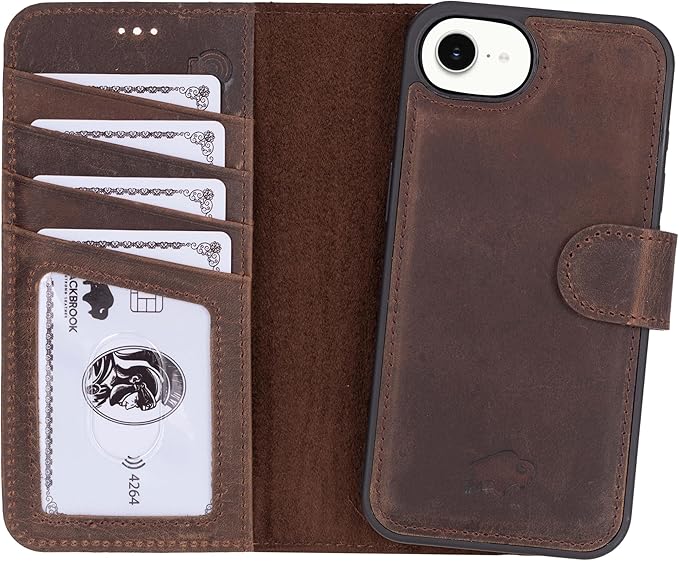 BLACKBROOK Case for iPhone 17e/16e Leather Case with Wallet, Carter Premium Leather Magnetic 2-in-1 Set for MagSafe Wallet Case with RFID, Cash, ID & 4 Card Slots