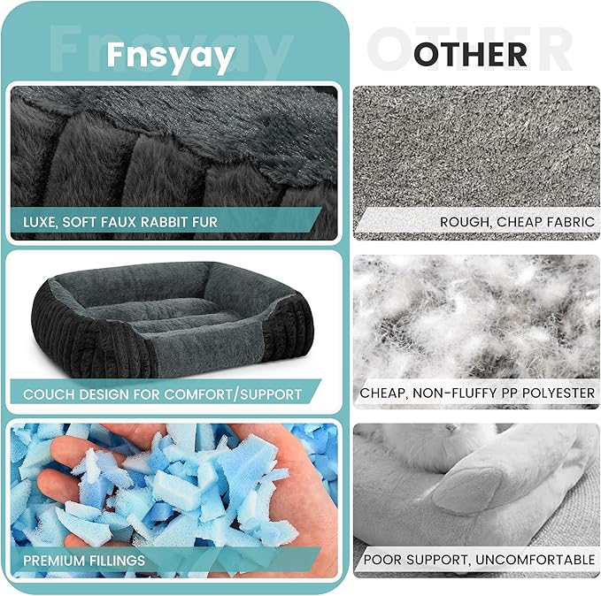 Dog Beds for Large Sized Dogs 35x28 Inch, Comfort-Sided Orthopedic Dog Bed Couch with Breathable Shredded Memory Foam, Faux Rabbit Fur Pet Bed, Non-Detachable, Non-Slip, Machine Washable