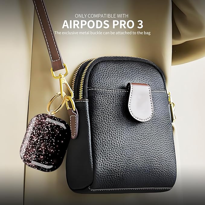 Compatible with AirPod Pro 3 (2025),Cute Case Cover for Women & Men, Full Protection Shockproof Hard Case with Keychain, Wireless Charging Case Accessories(Rose Gold Falling Glitter)