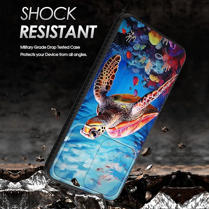 for Galaxy A36 5G/A56 5G Case Built in Slide Camera Lens Cover,Heavy Duty Shockproof Protection Dual Layer Case for Samsung Galaxy A36 5G/A56 5G 6.7" 2025,Sea Turtle Swimming Underwater