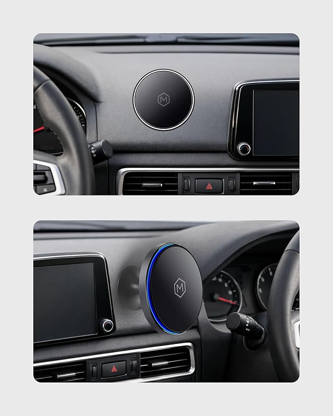 Mag Switch Qi2 Wireless Car Charger Small Dash Mount, 15W Fast Charger with Built in on/off Switch for smarter charging, Strong N52 Magnets, Compatible with iPhone 14/15/16/17, Iphone Air