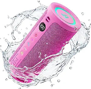 BassBloom Roar 3 Portable Bluetooth Speaker,20W Powerful Sound with JIKE Bass,IPX6 Waterproof,24H Playtime,Bluetooth 5.4,RGB Lights,Wireless TWS Pairing,Outdoor for Camping and Beach (Pink)
