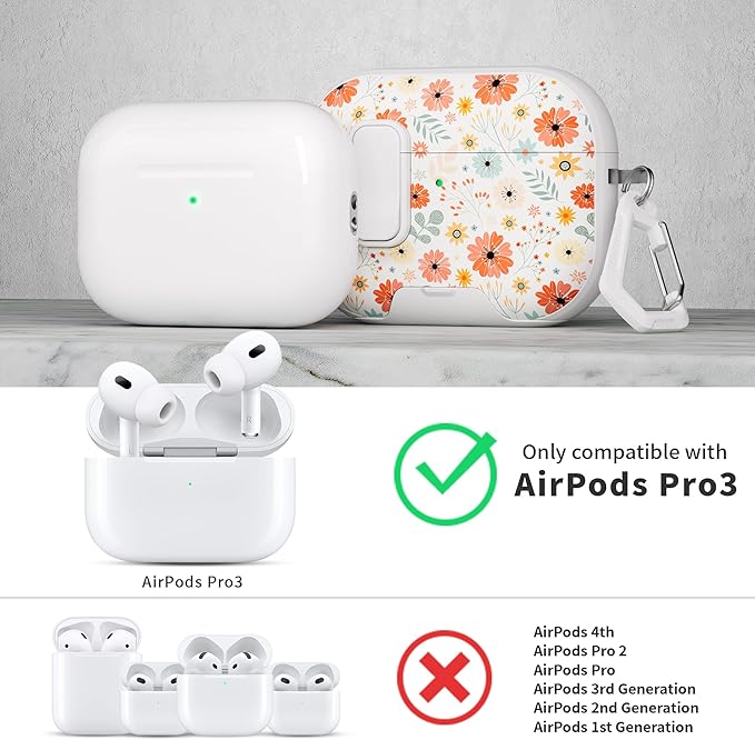 for AirPods Pro 3 Case(2025) with Secure Lock Clip and Phone Stand,Floral Girly Style Protective Cover with Cleaning Kit and Hand Strap for Apple AirPod Pro 3 Generation (Maple Leaf Petals)