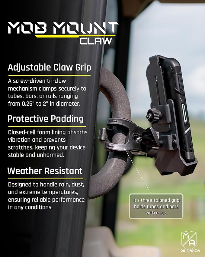 Mob Armor Mob Mount Claw with 360° Rotation - Universal Phone Mounting Clamp for Motorcycle, Car, Boat - Christmas, White Elephant for Men, Dad, Boyfriend & Husband