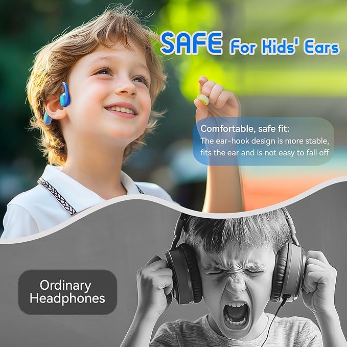 Kids Bluetooth Headphones, Wireless Kids Earbuds with 85dB Volume Limit, Bluetooth5.3, Air Conduction Open-Ear Headphones, 20-Hour Playtime, with Built-in Mic for Toddlers, Boys and Girl (Blue)