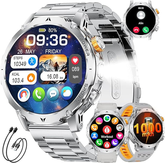 LIGE Smart Watch for Men with 1000mah,1.7" Smartwatch with 100+ Sports Modes,Flashlight,Health Tracker,IP68 Waterproof, Smart Watch for Android iOS Silver