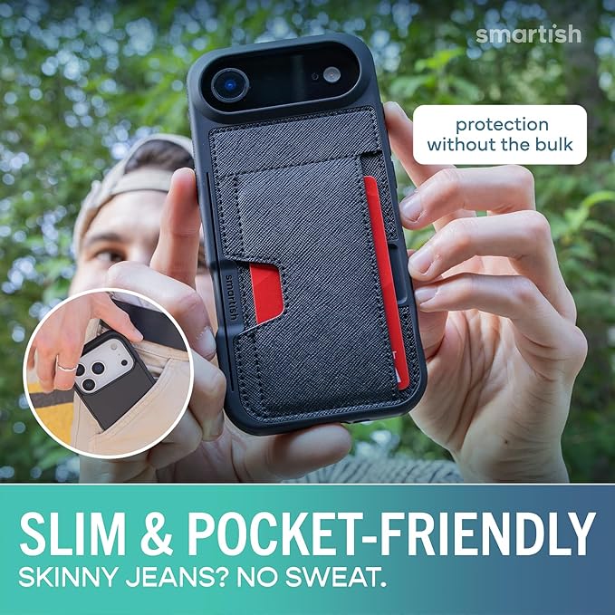 Smartish® iPhone Air Wallet Case + Phone Grip Finger Loop - Wallet Slayer Vol. 2 [Slim + Protective] Credit Card Holder + Pop Out Ring Kickstand for Apple iPhone Air - Black Tie Affair