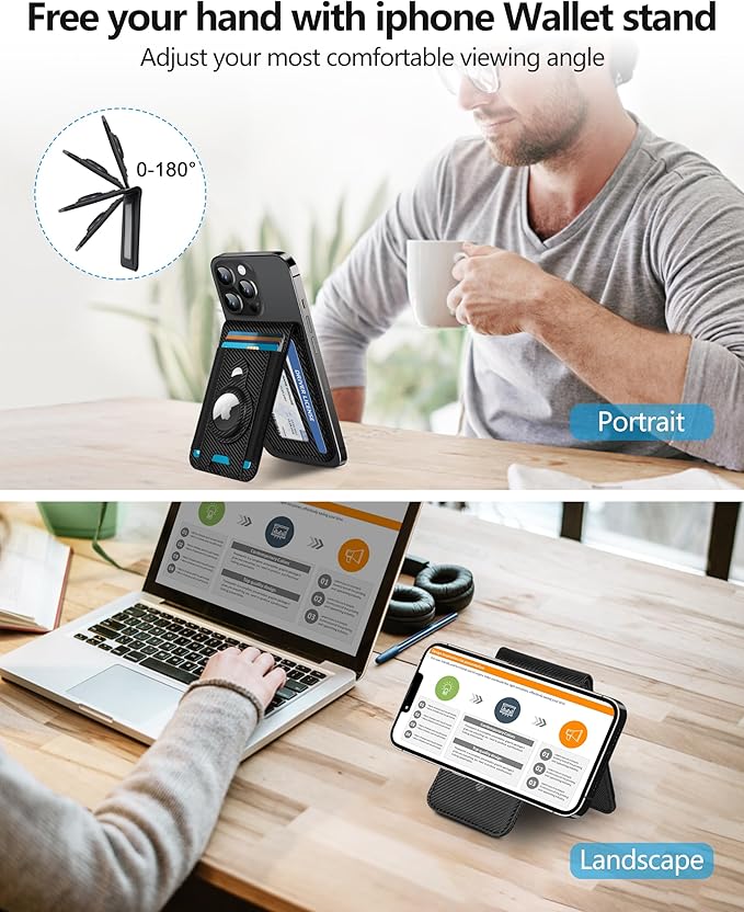 ExtreLife for Magsafe Wallet with Airtag Holder, Magnetic Wallet for iPhone 17/16/15/14/13/12 Series, 9-Card Holder, Open ID Window, Adjustable Stand, RFID Blocking, Black Carbon Fiber