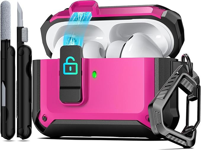 RFUNGUANGO AirPods Pro 3 Case (2025) with Safety Lock and Automatic Pop-up, Compatible with Airpods Pro 3rd Generation Case, Magnetic Lid, Compatible MagSafe, Hard Shockproof Protective Case, Rose