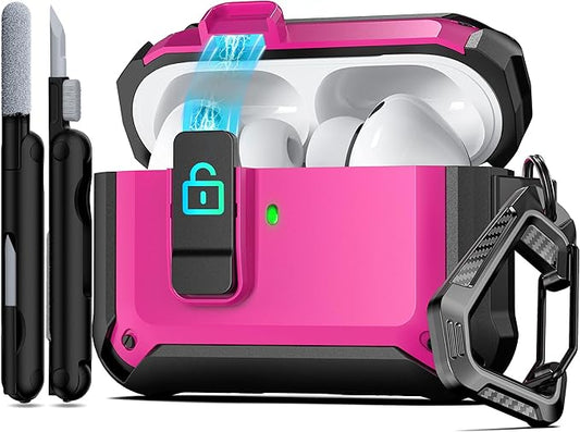 RFUNGUANGO AirPods Pro 3 Case (2025) with Safety Lock and Automatic Pop-up, Compatible with Airpods Pro 3rd Generation Case, Magnetic Lid, Compatible MagSafe, Hard Shockproof Protective Case, Rose