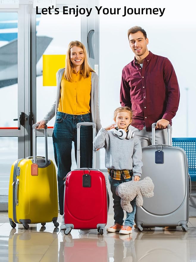 Luggage Tags, Works with Apple Find My, Smart Luggage Tag for Suitcases, Leather Bag Tag for Travel, Suitcase Tag with Privacy Flap, Anti-Lost Luggage Tracker, Travel Essentials, Rechargeable, Orange