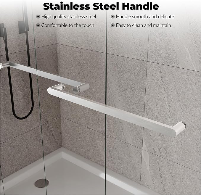 Semi-Frameless Shower Door 44-48" W x 72" H, Double Sliding Doors, Tempered Glass, Easy-Clean & Durable Bathroom Door with Hardware Kit