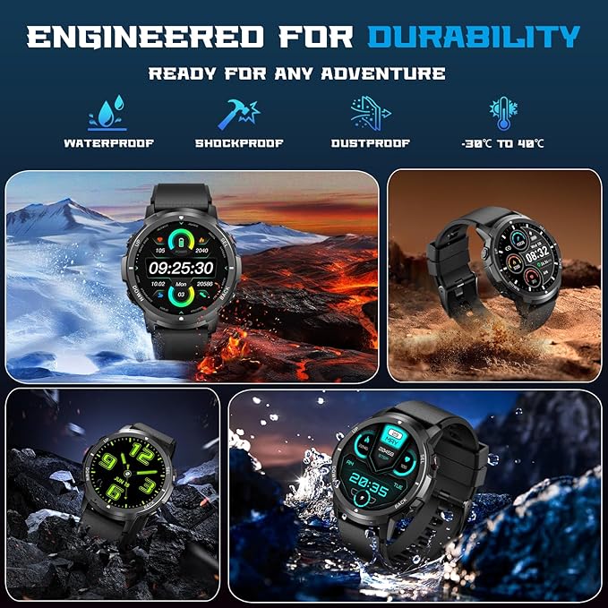 Smart Watch for Men, Work Fitness Watch with Step Tracker, IP68 Waterproof, Bluetooth Call for Android iOS, 24/7 Sleep Monitor, 110 Sports Modes (Casual, Black, 1.39)