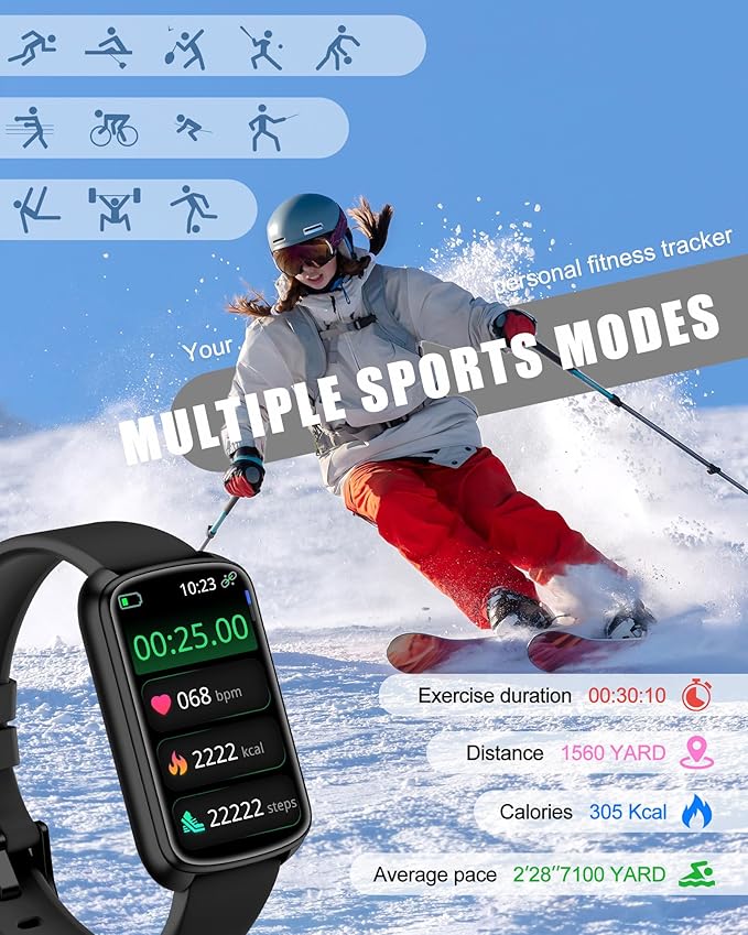 RLQA Fitness Tracker, Smart Watch for Women Men with 24/7 Heart Rate/Blood Pressure/Blood Oxygen Monitor,Sleep Tracker,Step & Calorie Counter, IP68 Waterproof Fitness Watches for Android&iPhone