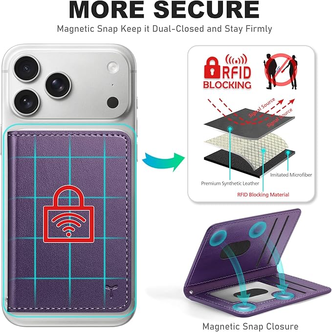 TUCCH for Magsafe Wallet with 6 Card Holders, RFID Blocking [Clear ID Window] PU Leather Men Women Folio Magnetic Phone Wallet for iPhone 17/16/15/14/13/12/Plus/Air/Pro/Pro Max Series, Dark Purple