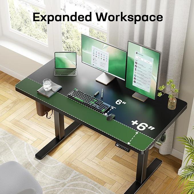Marsail 63 x 30 Electric Standing Desk with One-Piece Desktop, Sit Stand Desk with Thickened Tabletop, Height Adjustable Stand Up Desk with Cable Management for Home Office(Frame+Desktop, 2 Packages)