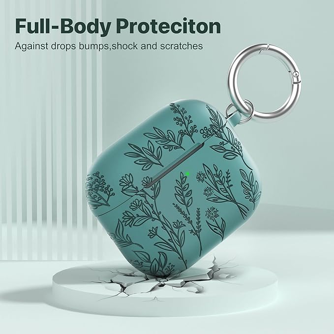 Maxjoy for AirPods 3 Case, Engraved AirPods 3rd Generation Case Cute Soft Silicone Protective AirPod 3 Cover for Women Men with Keychain for Airpod 3rd Gen Cover 2021, Pine Green