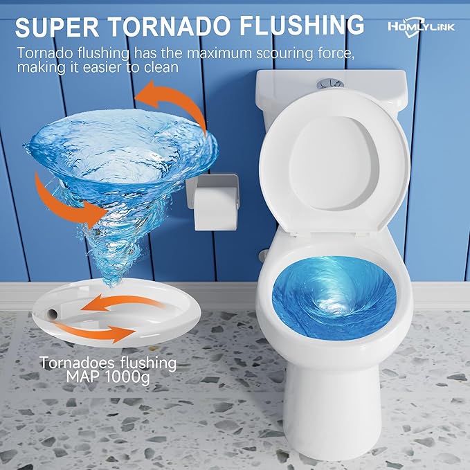 17 Inch Compact Tall Toilet for Seniors,Tornado Flush High Toilets, Chair Height Toilet, ADA Height for Bathroom, Comfort Bowl Heigh 16.75", Seat Height 17.5",Two Piece Dual Flush 1.1/1.6 GPF, White
