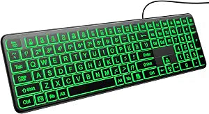 Hamile Large Print Light Up Keyboard, USB Silent Wired Keyboard