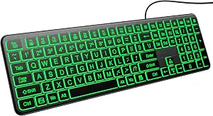 Hamile Large Print Light Up Keyboard, USB Silent Wired Keyboard