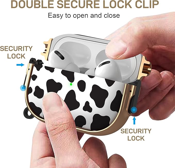 Maxjoy for AirPods Pro 2nd/1st Generation Case with Lock, Cute AirPods Pro 2 Case Lock Protective Hard AirPod Pro Cover for Women Men with Keychain for Airpod Pro (2023/2022/2019), Cow Print