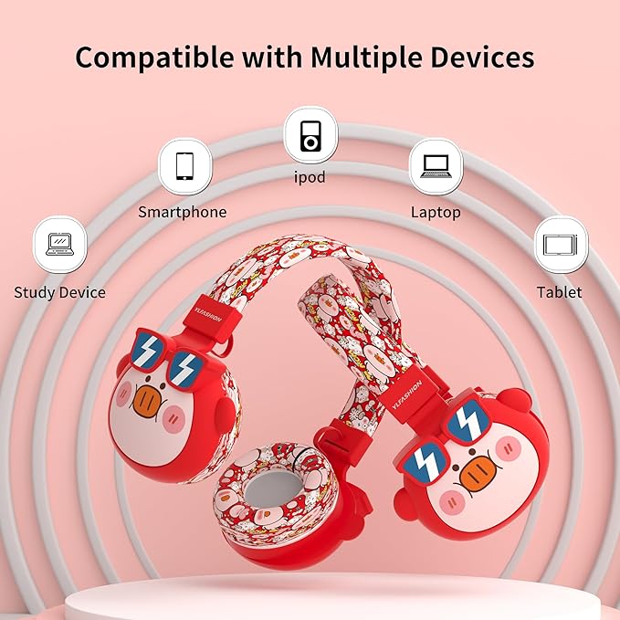Kids Bluetooth Headphones, 85dB Volume Limit, Ultra-Soft Over-Ear, Built-in Mic, Foldable, Beerus Cartoon Animal Design, Suitable for School & Travel, FM/TF/AUX Supported