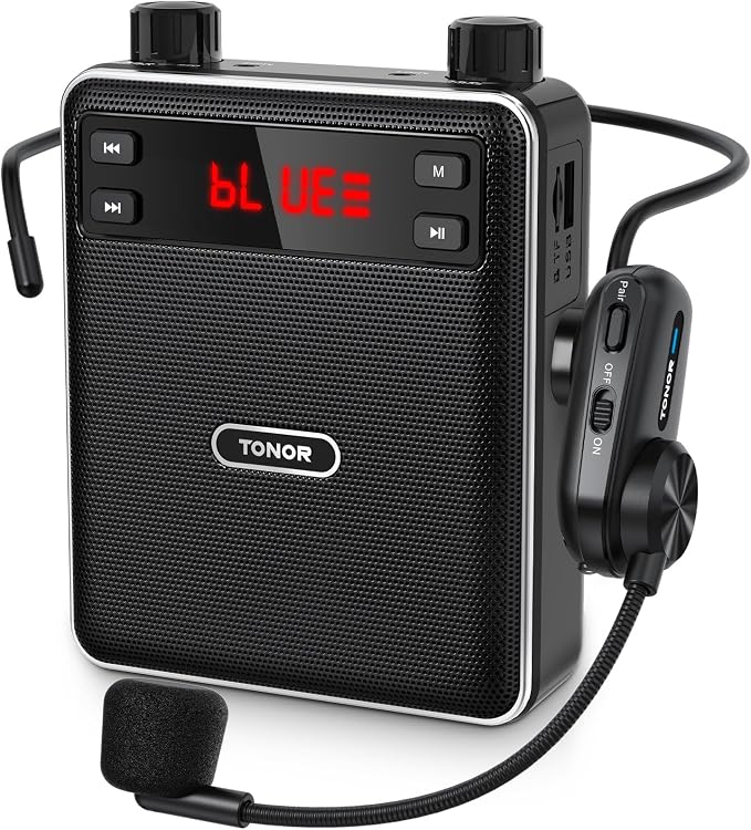TONOR Voice Amplifier Wireless Microphone 25W, Portable Voice Amplifier for Teachers with Bluetooth Headset Mic, Portable Speaker Megaphone 25 m/82ft for Classroom, Training, Teaching, Yoga, K12
