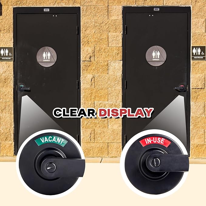 Tandefio 1 Set Vacant Occupied Bathroom Lock, Commercial Door Handle with in-use or Vacancy Occupied Deadbolt, Privacy Indicator Restroom Handle Lock for Restrooms, Satin Chrome (90 mm,Black)