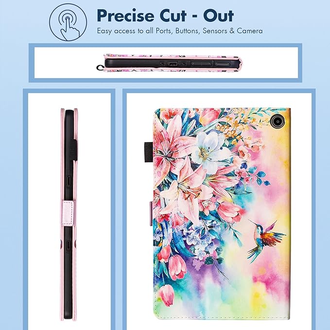 Dteck for Amazon Fire Max 11 Tablet Case, 11" (2023) - PU Leather Slim Case with Auto Sleep mode, Fold Stand, Adjustable Angles, Cute Pink Flowers