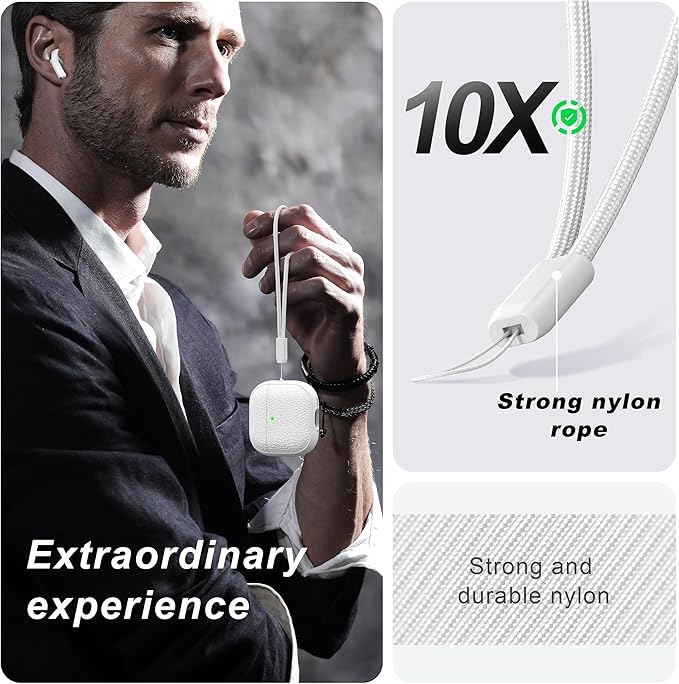 R-fun for Airpods 4 Case, Soft TPU (Leather-Like Design) Drop Protection Cover for Men and Women with Lanyard and Cleaner Kit, Compatible with Apple Latest Airpods 4th Gen(USB-C)(2024)-White