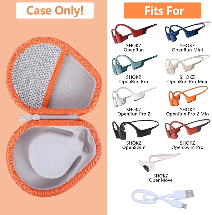 Hard Case Replacement for SHOKZ OpenRun Pro 2 / Pro 2 Mini/OpenMove/OpenRun/OpenSwim Open-Ear Bone Conduction Sport Headphones (Grey + Orange Case)